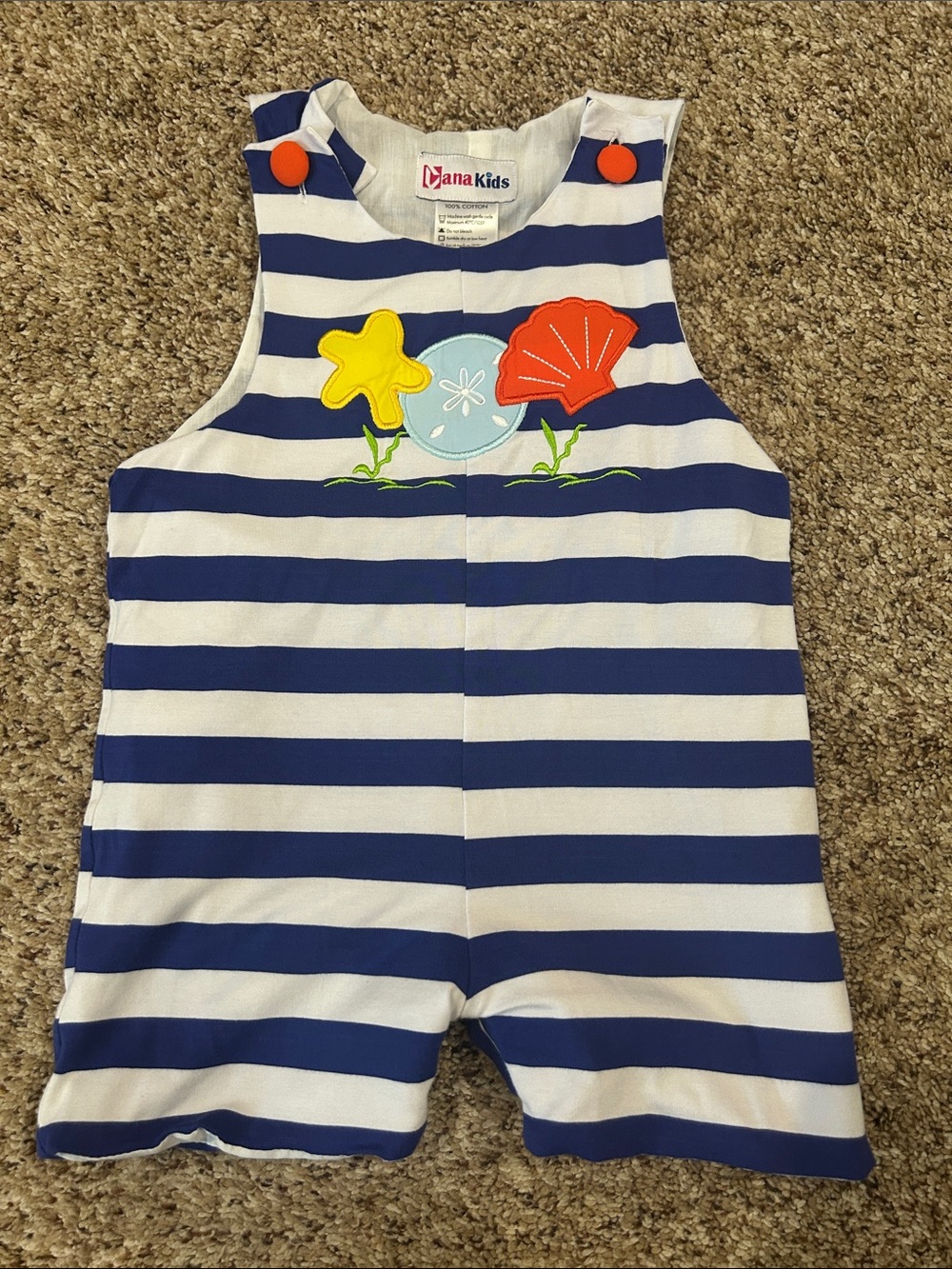 Blue & White Striped Seashell Applique One-Piece